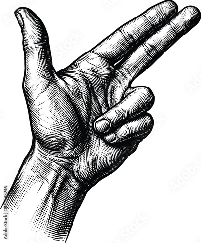 Hand gesture showing two fingers like gun vintage illustration