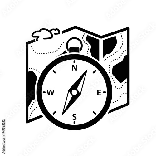 Black and white compass illustration.
