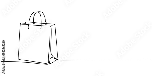 continuous one line drawing Vector shopping bag icon in continuous line art style