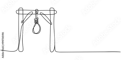continuous one line drawing Vector illustration of a noose hanging from a gallows