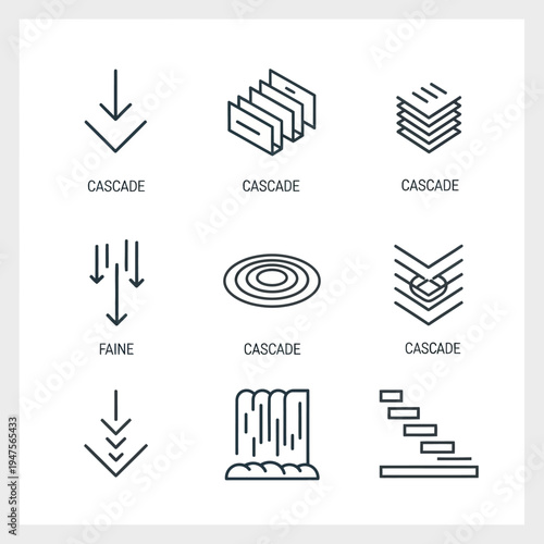 Black line icons for business processes.