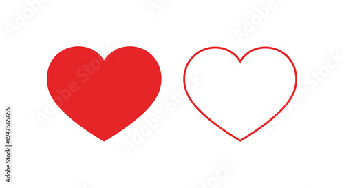 Two red hearts one solid and one outlined create a simple and striking visual silhouette