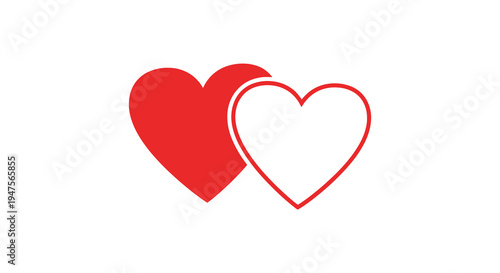 Two vibrant red hearts overlap creating a symbol of love and connection silhouette high quality professional