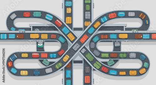 Colorful toy road track layout.