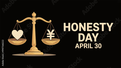 Honesty day april 30th symbol with heart and currency sign on balance scale