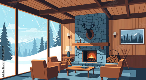 Cozy cabin living room interior.