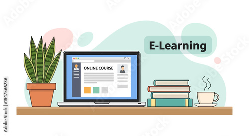 E learning online course on laptop.