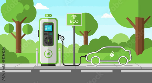Electric vehicle charging station point.