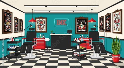 Interior of a tattoo artist studio.