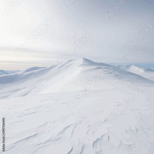 Snow covered mountain peak landscape view.