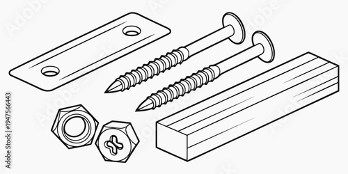 Assorted hardware components including screws, nuts, bolts, and washers