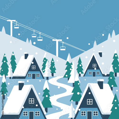 Snowy houses on a hillside village.