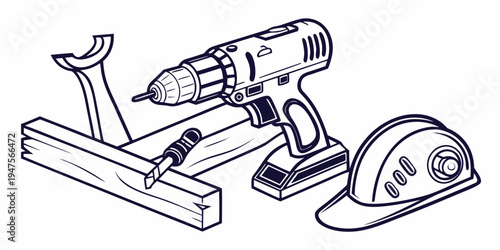 A variety of tools including a power drill, a jigsaw, and a sanding disk.