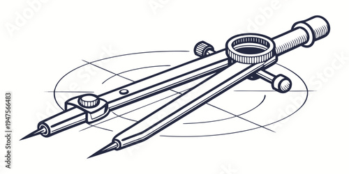 A set of drafting tools including a compass, protractor, and rulers