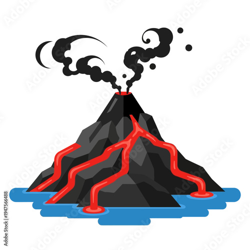 Volcano Erupting with Lava Flow.