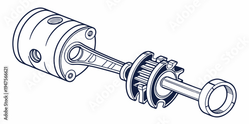 Closeup view of a mechanical gear system with a cylindrical component and a threaded rod.