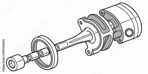 A detailed illustration of a mechanical crankshaft with various components and parts.
