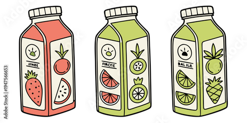 Three different types of juice cartons displayed in a row.
