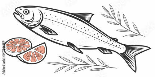 A colorful illustration of a fish with salmon roe beside it