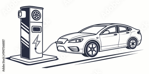 A car is connected to a charging station, illustrating electric vehicle technology.