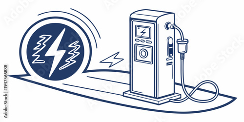 Electric vehicle charging station with a charging cable connected to it.