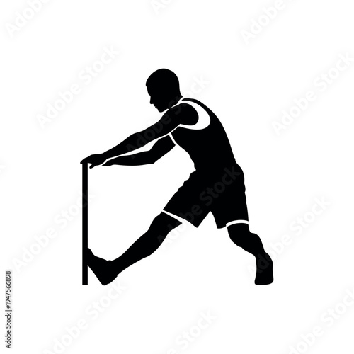 Athlete stretching leg on a pole silhouette.