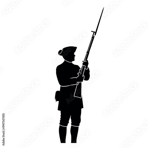 Revolutionary War Soldier Silhouette with Musket and Bayonet.