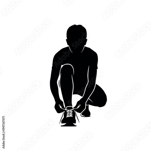 Silhouette of a man tying his shoelaces 1.
