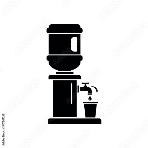 Water cooler dispenser with cup and dripping water.