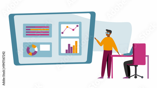 Businessman analyzing data on augmented reality dashboard at modern office desk with futuristic screen