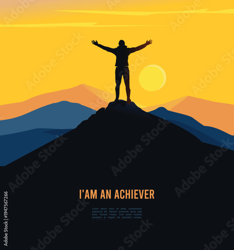 Great elegant vector editable wall climber successfully reaching summit or mountain peak poster or background design for your wall climbing championship event	