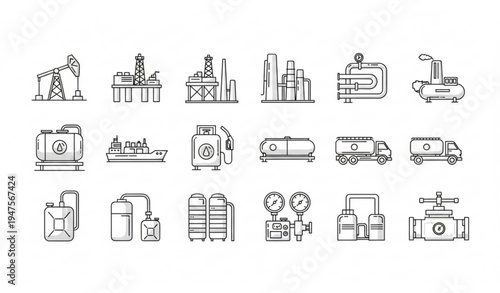 Petroleum and Gas Industry Outline Icons Collection Modern Thin Line Energy Infrastructure Vector Set