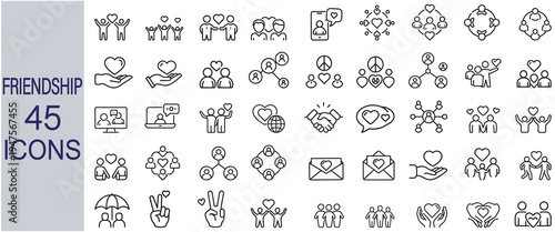 Friendship icons set featuring people connections and love eps 10