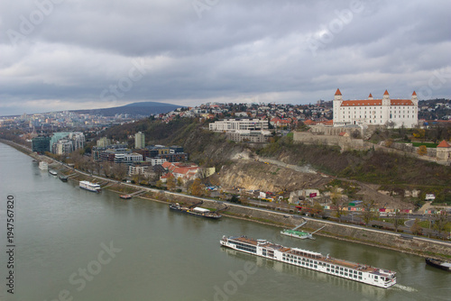 Photography View fro bridge SNP to Bratislava castle - the famous touristic place in the cap