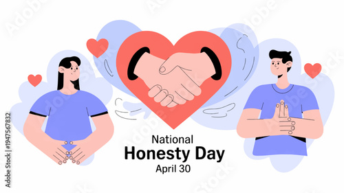 Honesty concept with people shaking hands in heart symbolizing trust and integrity on national honesty day