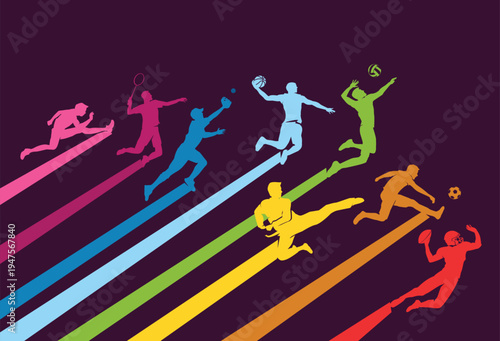 Great editable vector file of multisport players in classy and unique jmping style best for your digital design and print mockup