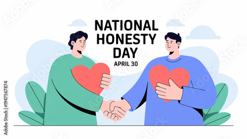 Two honest people shaking hands on national honesty day with hearts