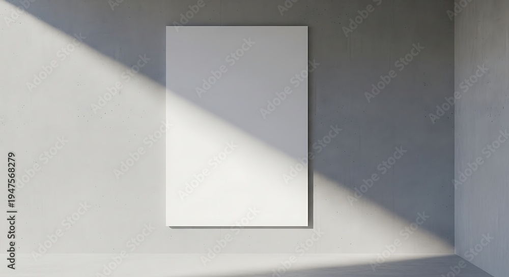 Fototapeta premium Blank canvas on a concrete wall with dramatic light and shadow