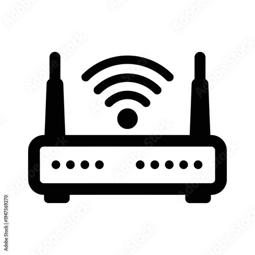 Black WiFi router with antenna.