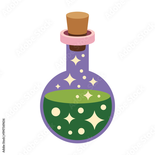 Magic potion bottle icon - sparkling witch elixir with stars