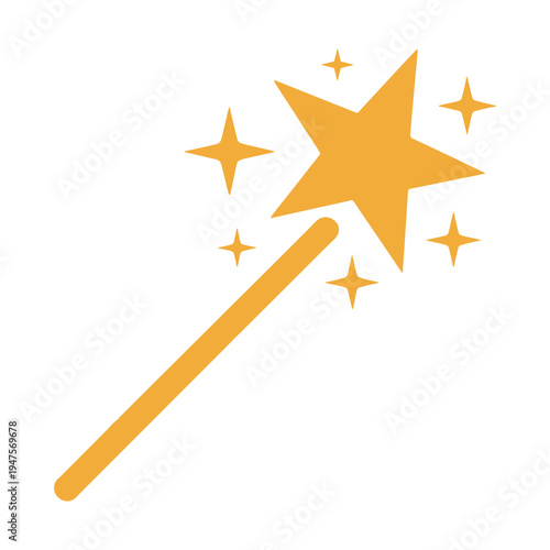 Magic wand icon with stars - sparkle and enchantment graphic element with fairy tale with good luck
