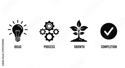 A visual representation of ideas process growth and completion in a black silhouette high quality professional