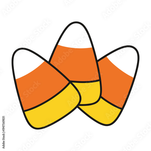 Three colorful candy corn candies in a pile