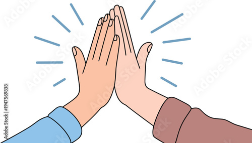 Close Up of Two People Giving High Five, Concept of Successful and Partnership Agreement, Celebrating Achievement with Hand Gesture, and Professional Cooperation and Support Vector Illustration