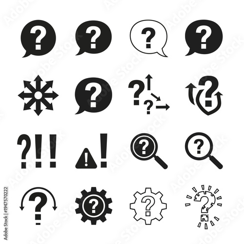 Black and white question mark symbols.