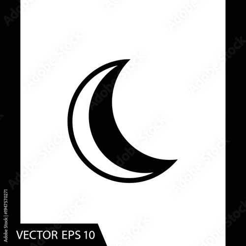 Black crescent moon symbol icon.