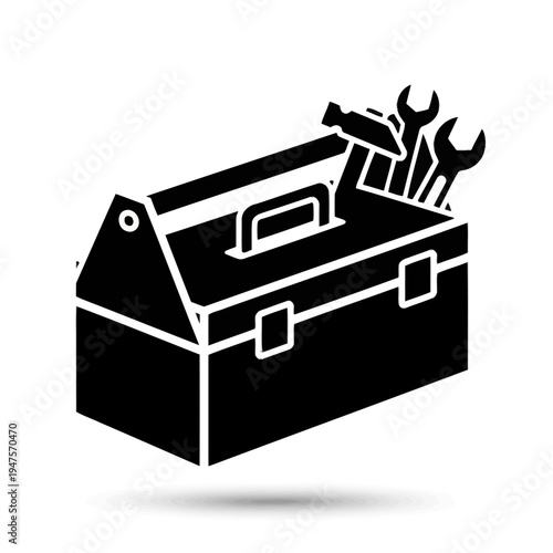 Black toolbox with metal tools inside.