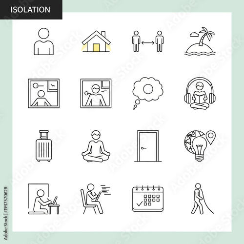 Line icons of isolation and loneliness.