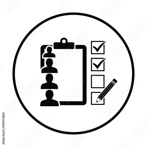 Vector illustration of clipboard with checklist and people icons on white background