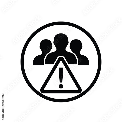Warning sign with three people on white background vector illustration
